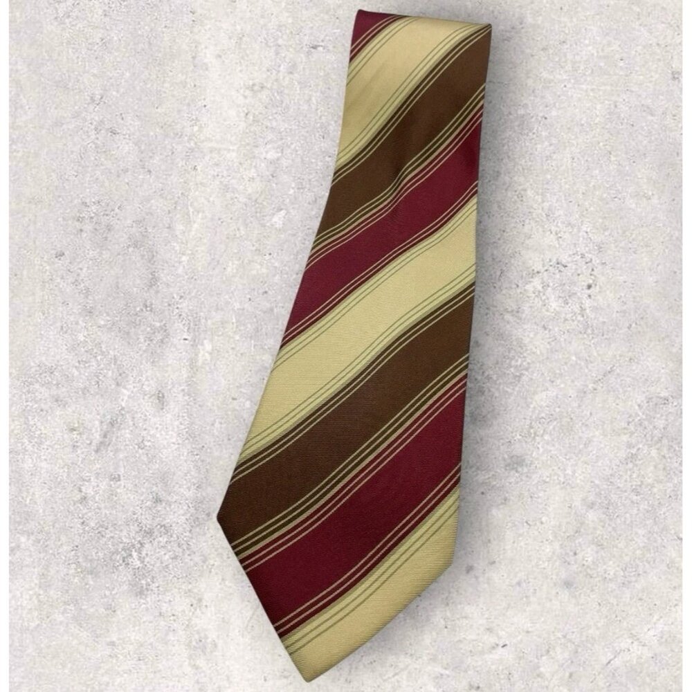 FENDI Silk Tie ITALY Burgundy Beige Brown Striped W:3.7" EUC
